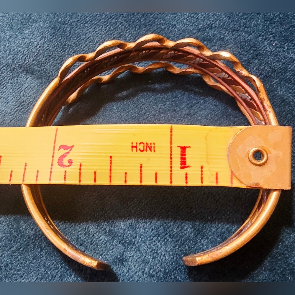 Vintage Mixed Metal Cuff Bracelet Boho Southwestern Brass Copper Layered Artisan - Picture 8 of 8
